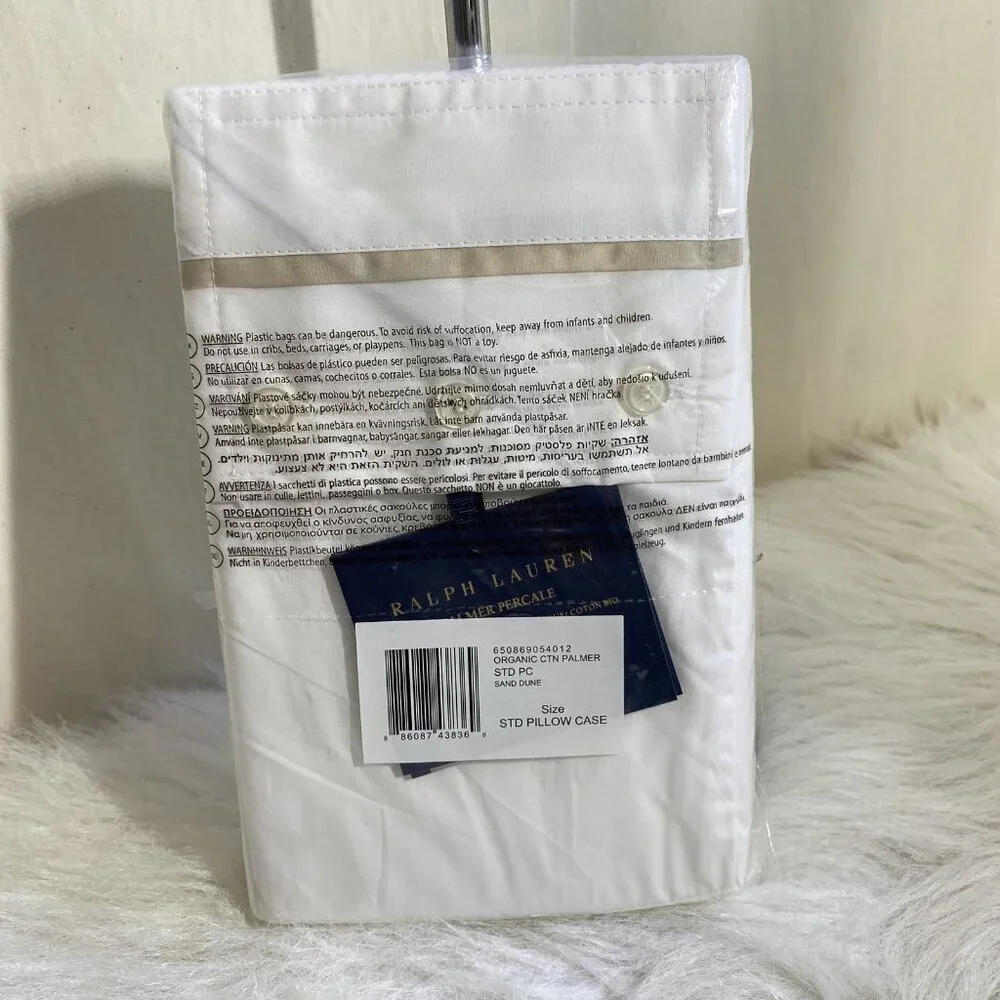 Ralph Lauren Palmer Organic Cotton Percale 2 Standard Pillowcases Sand Dune New